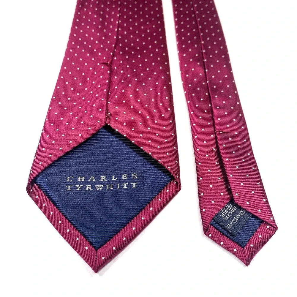 Charles‎ Tyrwhitt Mens Tie Maroon with Small Dots Foulard 100% Silk Repp EUC